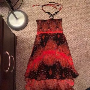 Patterned high-low halter dress